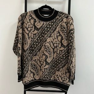 Vintage 80s Garland Paisley Chunky Knit Sweater Cream Brown